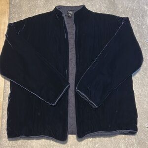 Eileen Fisher Jacket Blue Velvet Silk Open Front Cardigan Blazer size Small